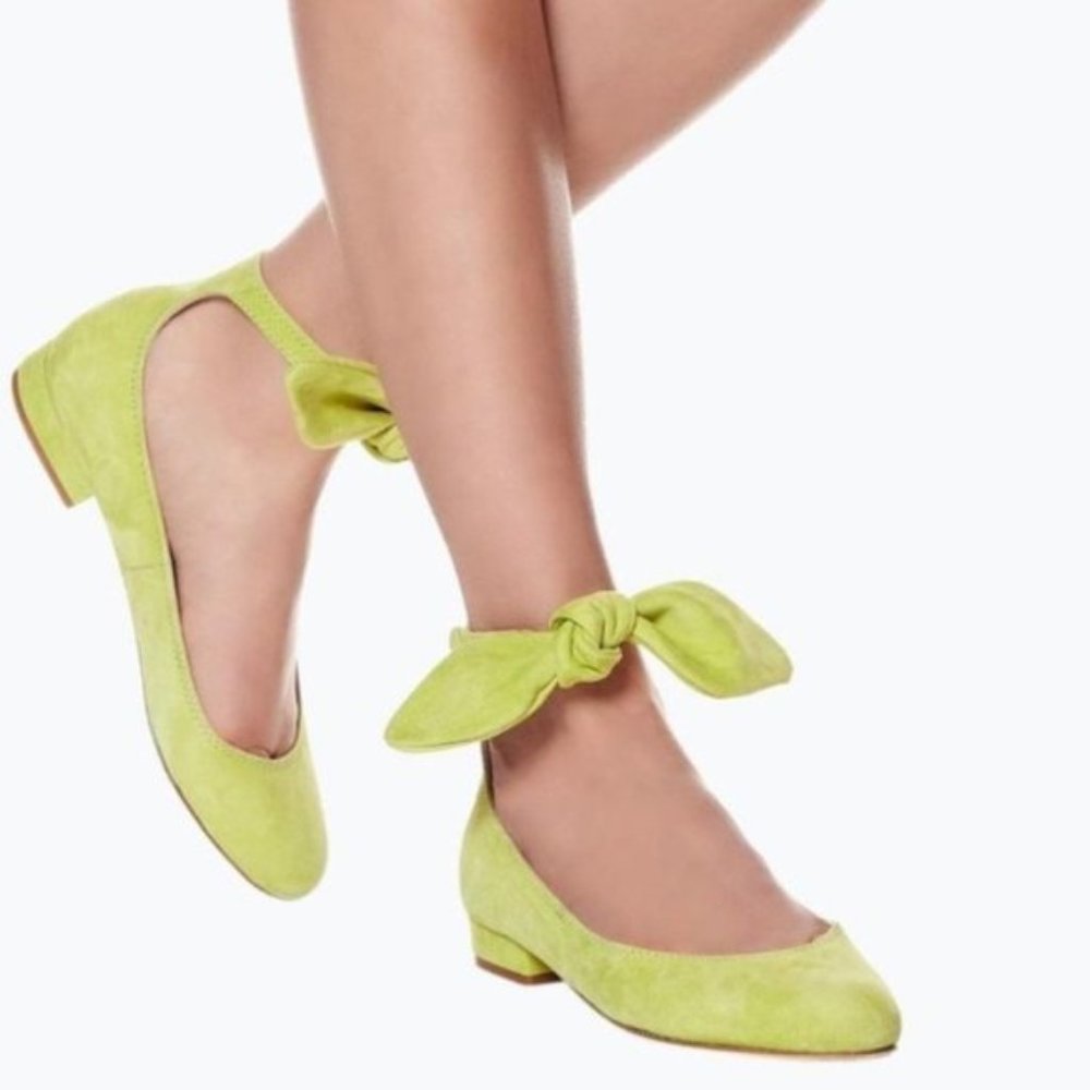 CARVEN Green Suede Bow Strap Ballerinas sz 39 8.5